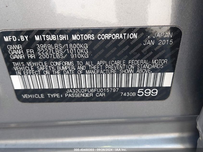 JA32U2FU6FU015797 2015 Mitsubishi Lancer Es