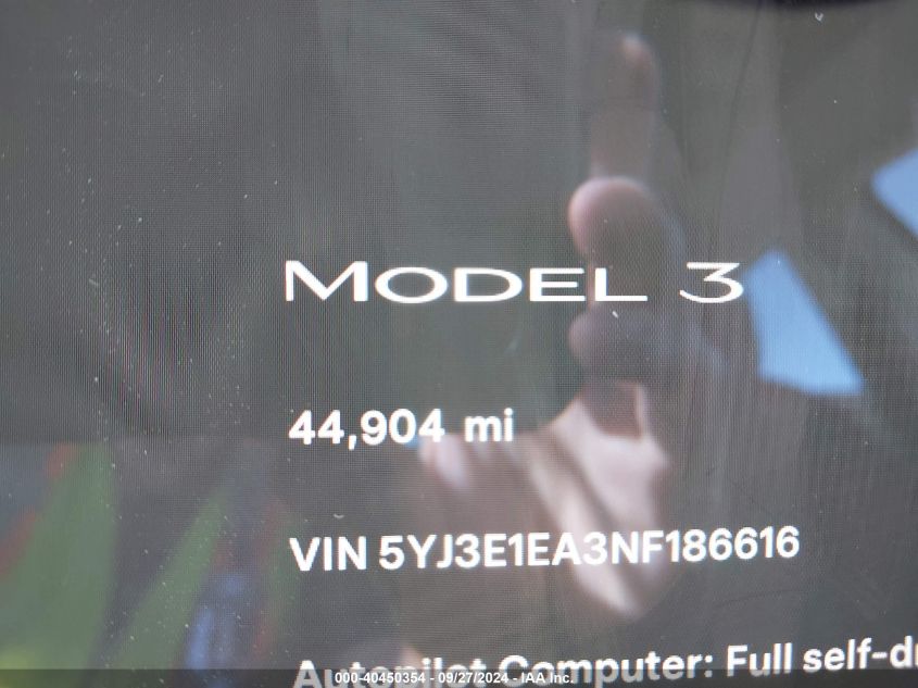 2022 Tesla Model 3 VIN: 5YJ3E1EA3NF186616 Lot: 40450354