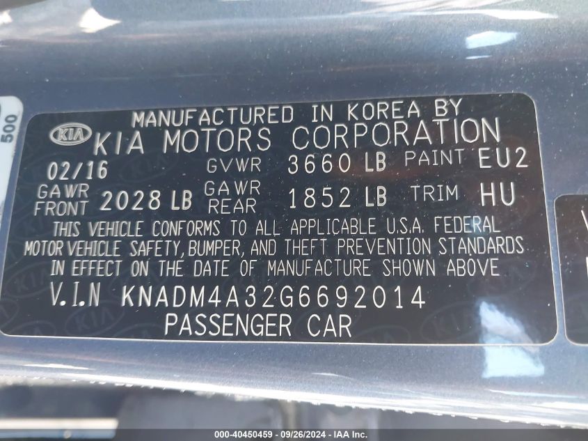 KNADM4A32G6692014 2016 Kia Rio Lx