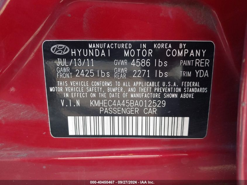 KMHEC4A45BA012529 2011 Hyundai Sonata Hybrid