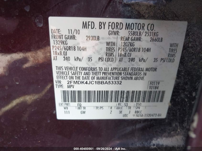 2FMDK4JC1BBA53332 2011 Ford Edge Sel