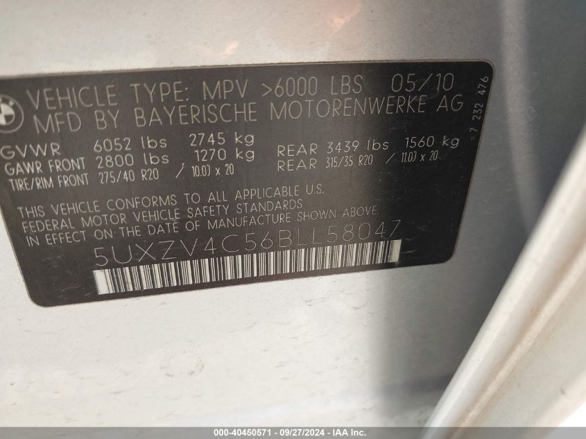 5UXZV4C56BLL58047 2011 BMW X5 xDrive35I/xDrive35I Premium/xDrive35I Sport Activity