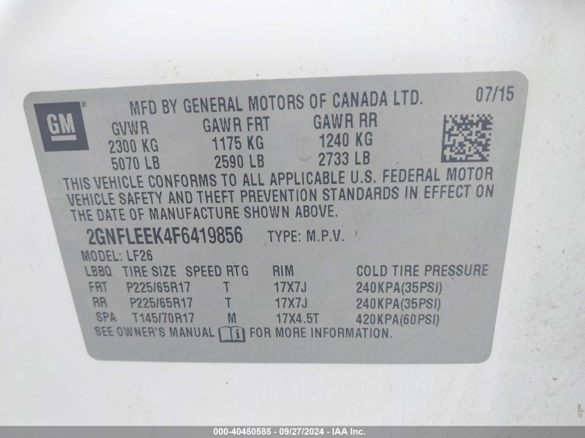 2GNFLEEK4F6419856 2015 Chevrolet Equinox Ls