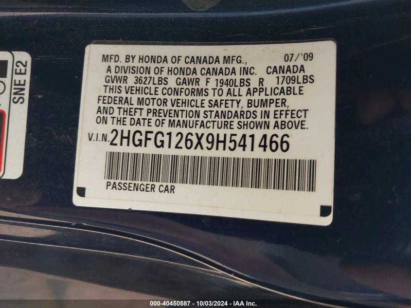 2HGFG126X9H541466 2009 Honda Civic Lx