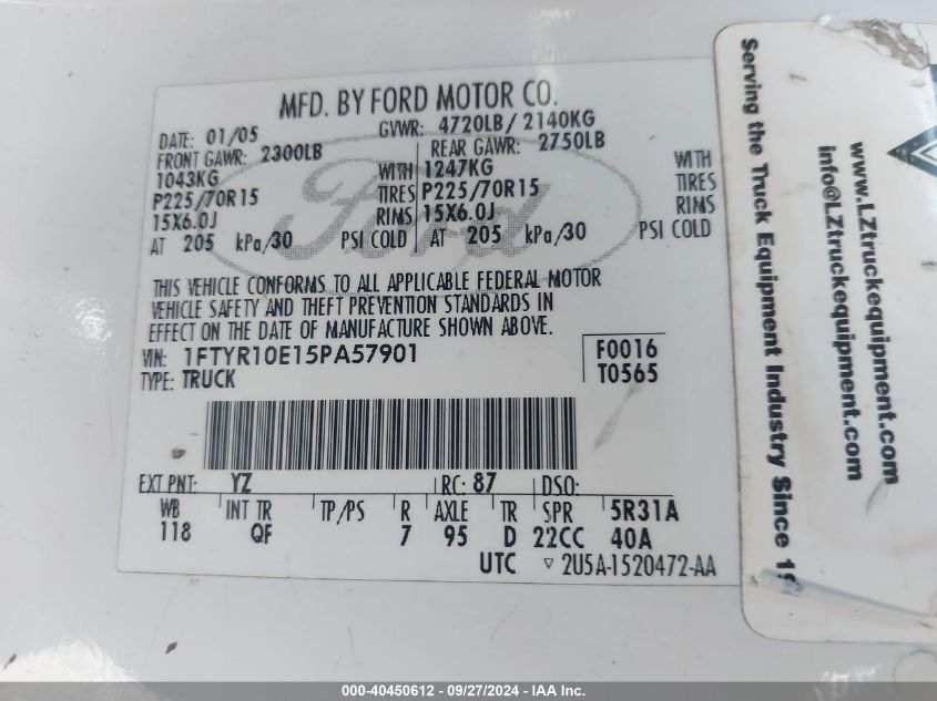 1FTYR10E15PA57901 2005 Ford Ranger Xl/Xls