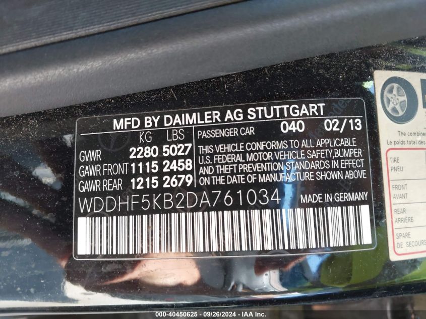 WDDHF5KB2DA761034 2013 Mercedes-Benz E 350