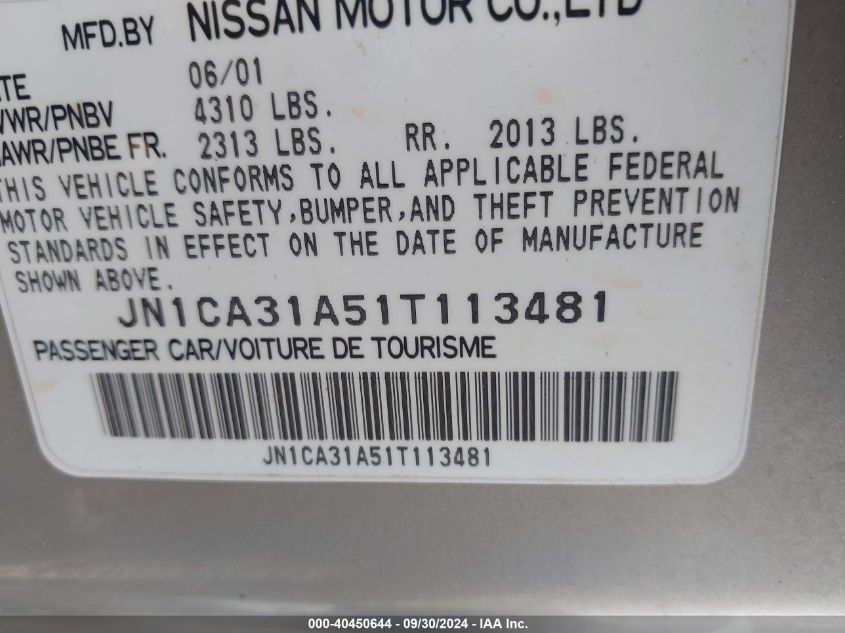 JN1CA31A51T113481 2001 Nissan Maxima Se