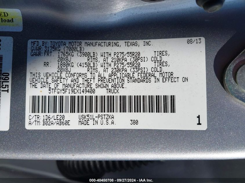 5TFGY5F19EX149400 2014 Toyota Tundra Crewmax Platinum/Crewmax