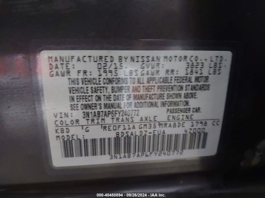 3N1AB7AP6FY240772 2015 Nissan Sentra Sv