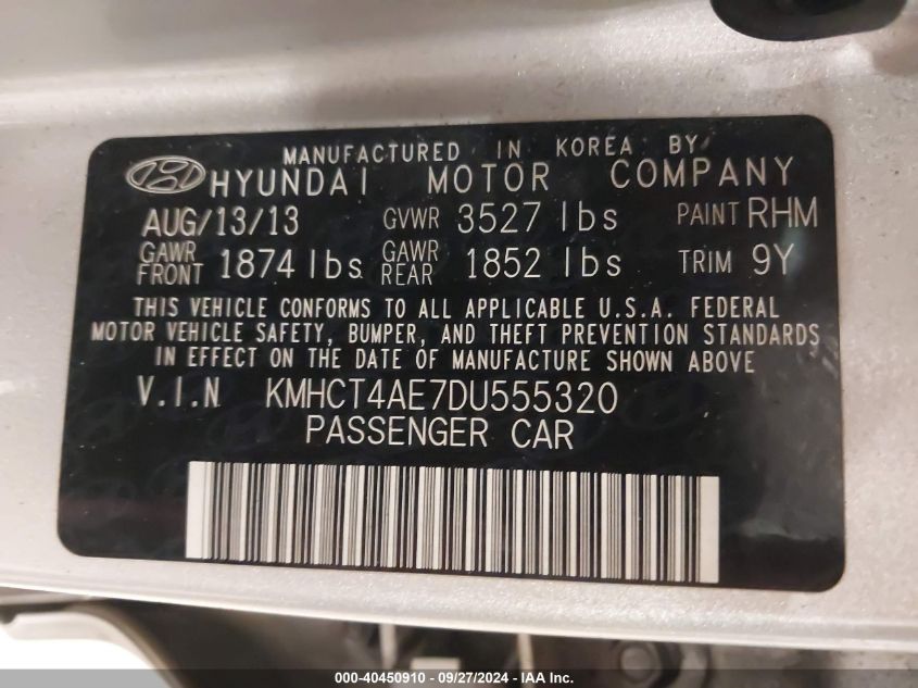 KMHCT4AE7DU555320 2013 Hyundai Accent Gls