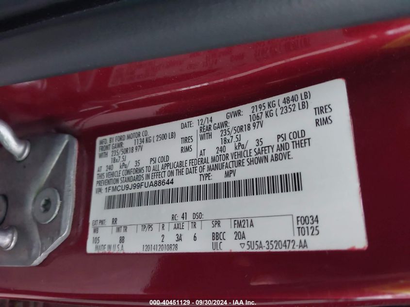 1FMCU9J99FUA88644 2015 Ford Escape Titanium