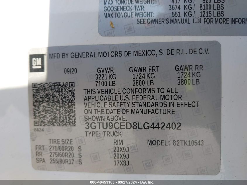 3GTU9CED8LG442402 2020 GMC Sierra 1500 4Wd Short Box Elevation