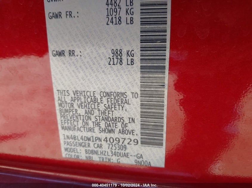 1N4BL4DW1PN409729 2023 Nissan Altima Sv Intelligent Awd