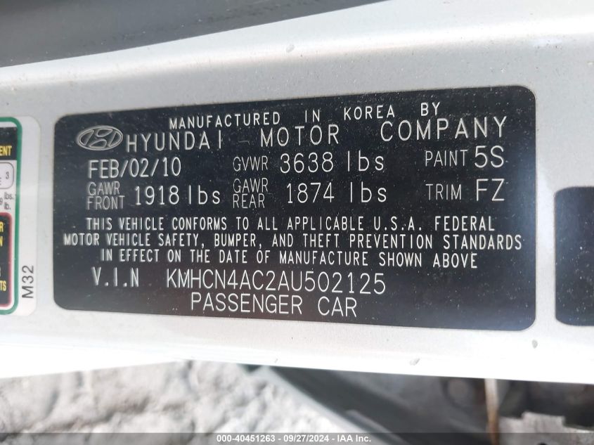 KMHCN4AC2AU502125 2010 Hyundai Accent Gls