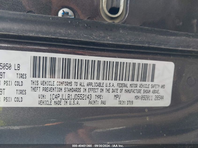 VIN 1C4PJLLB1JD552143 2018 JEEP CHEROKEE LATITUDE PLUS FWD