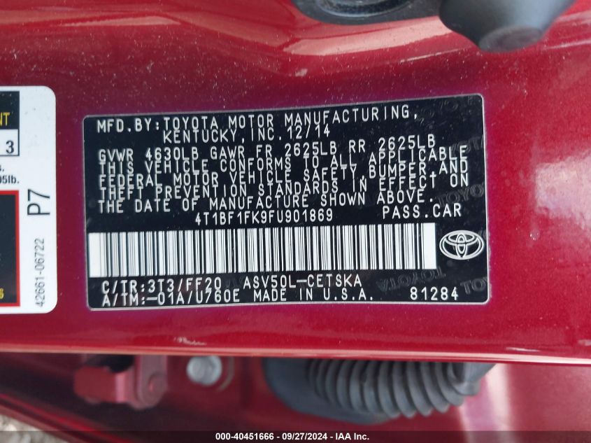 4T1BF1FK9FU901869 2015 Toyota Camry Se