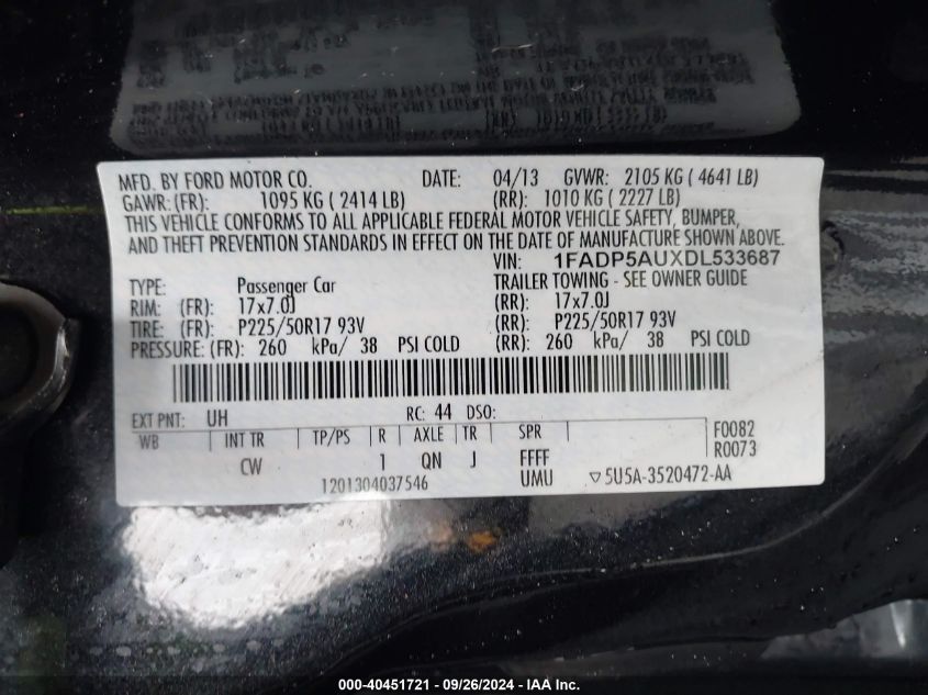 1FADP5AUXDL533687 2013 Ford C-Max Hybrid Se