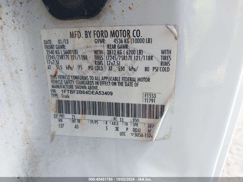 1FTBF2B64DEA53409 2013 Ford F250 Super Duty