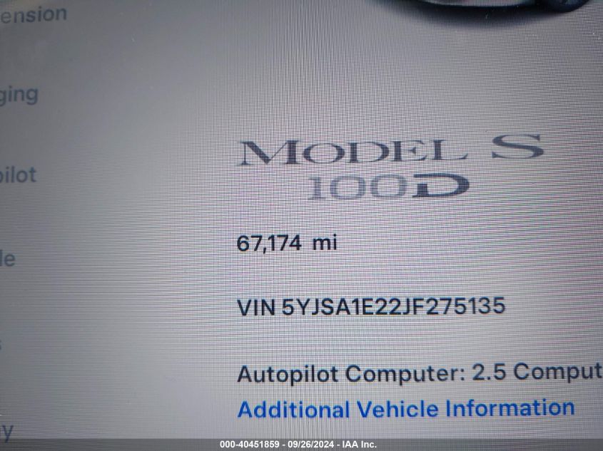 5YJSA1E22JF275135 2018 Tesla Model S 100D/75D/P100D