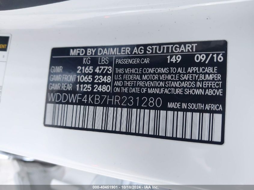 VIN WDDWF4KB7HR231280 2017 Mercedes-Benz C 300, 4Ma... no.9