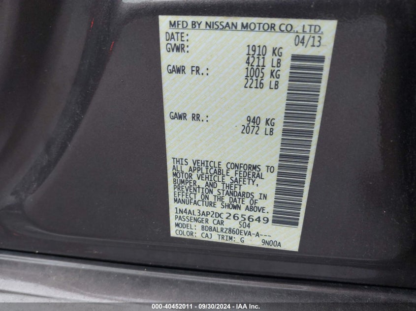1N4AL3AP2DC265649 2013 Nissan Altima 2.5 S
