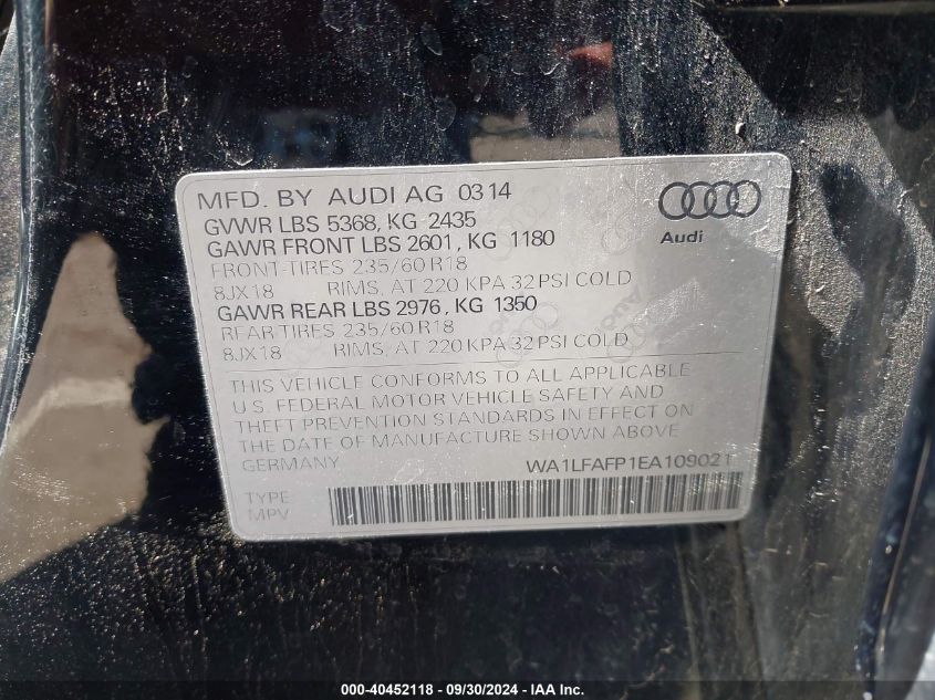 WA1LFAFP1EA109021 2014 Audi Q5 2.0T Premium