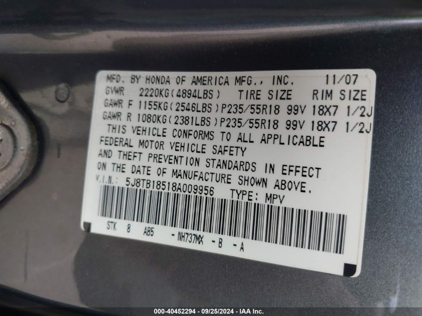 5J8TB18518A009956 2008 Acura Rdx