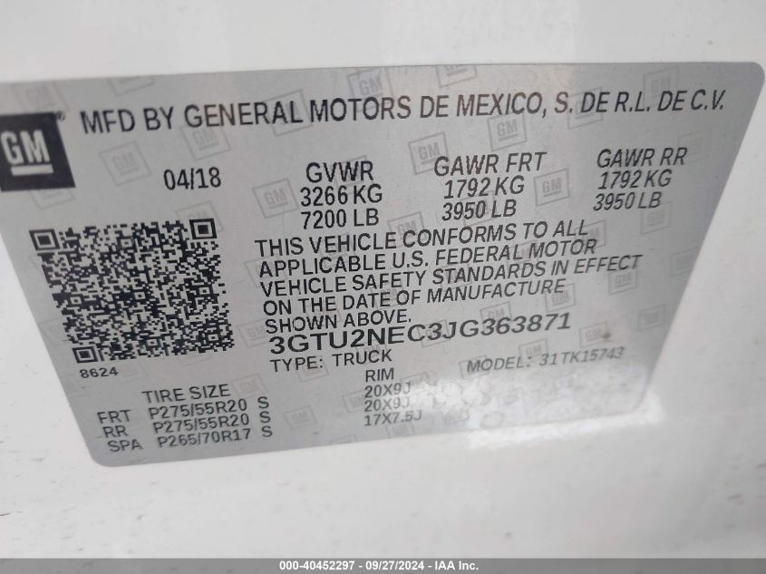 3GTU2NEC3JG363871 2018 GMC Sierra 1500 Slt