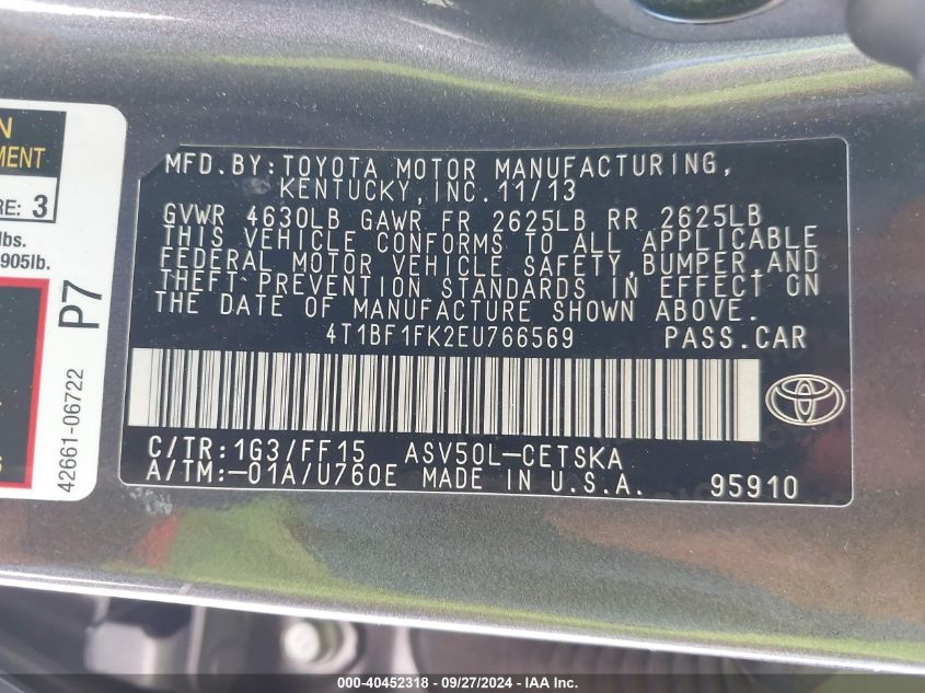 4T1BF1FK2EU766569 2014 Toyota Camry Se