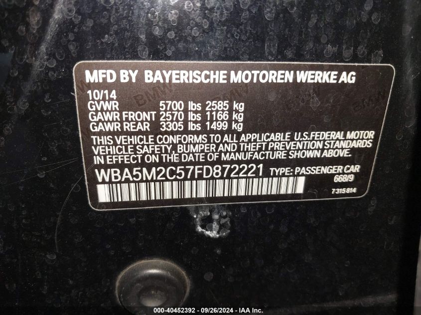 WBA5M2C57FD872221 2015 BMW 535I Gran Turismo