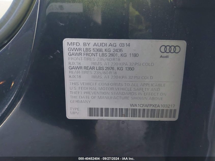 WA1CFAFPXEA103217 2014 Audi Q5 2.0T Premium