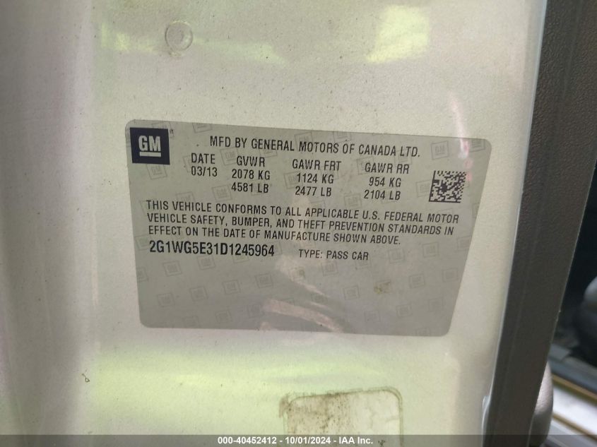 2G1WG5E31D1245964 2013 Chevrolet Impala Lt