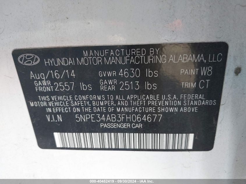 5NPE34AB3FH064677 2015 Hyundai Sonata Sport 2.0T