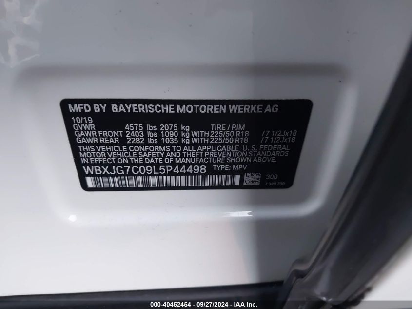 WBXJG7C09L5P44498 2020 BMW X1 Sdrive28I