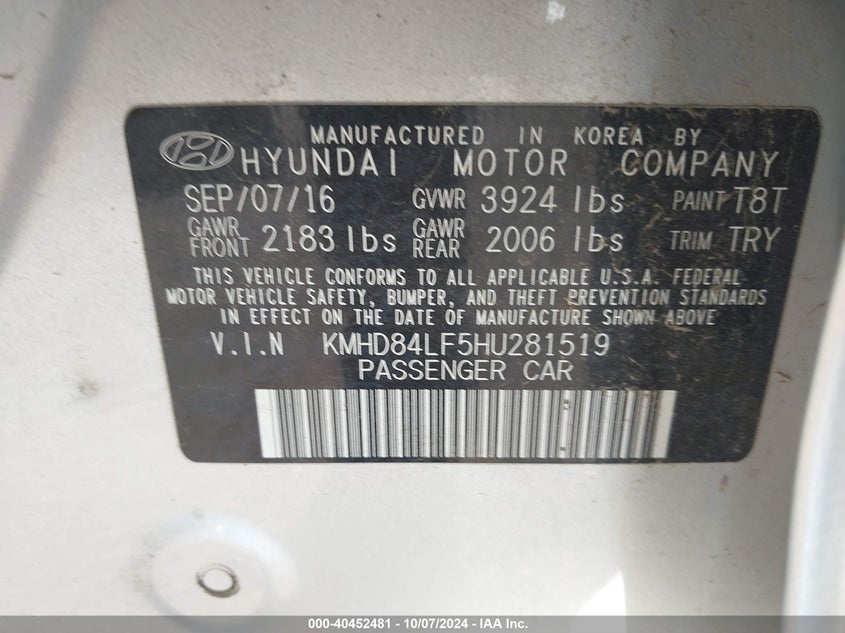 KMHD84LF5HU281519 2017 Hyundai Elantra Limited