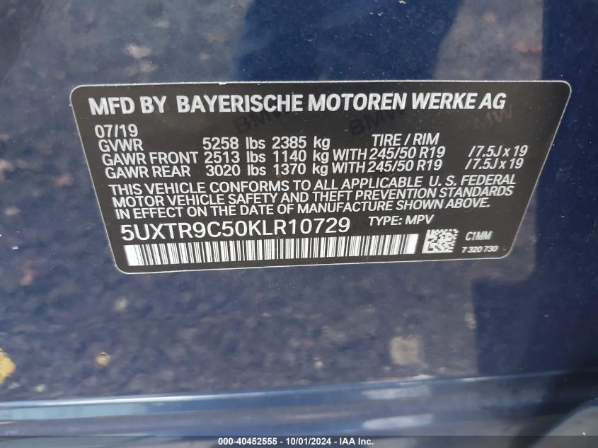 5UXTR9C50KLR10729 2019 BMW X3 xDrive30I