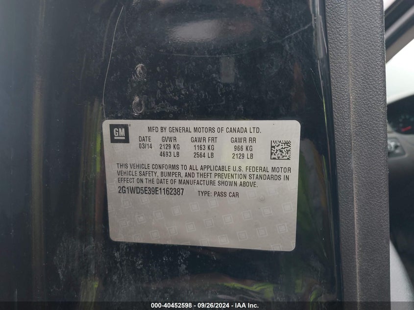 2014 CHEVROLET IMPALA LIMITED POLICE - 2G1WD5E39E1162387