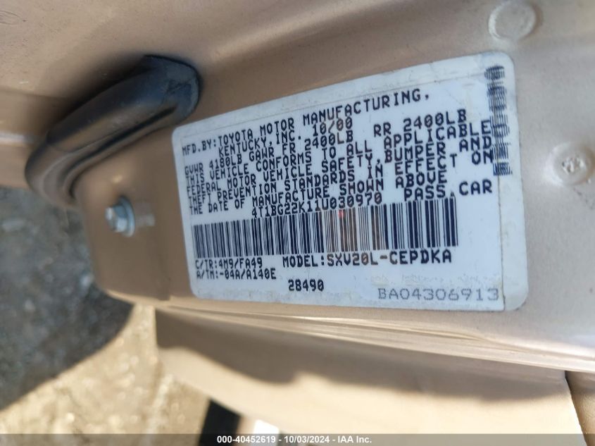 4T1BG22K11U030970 2001 Toyota Camry Ce