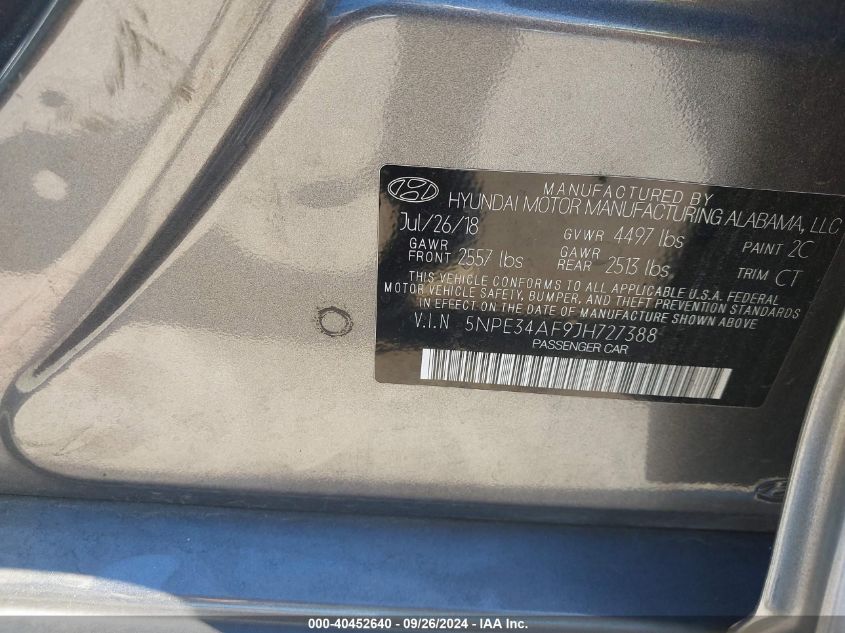 5NPE34AF9JH727388 2018 Hyundai Sonata Sel+