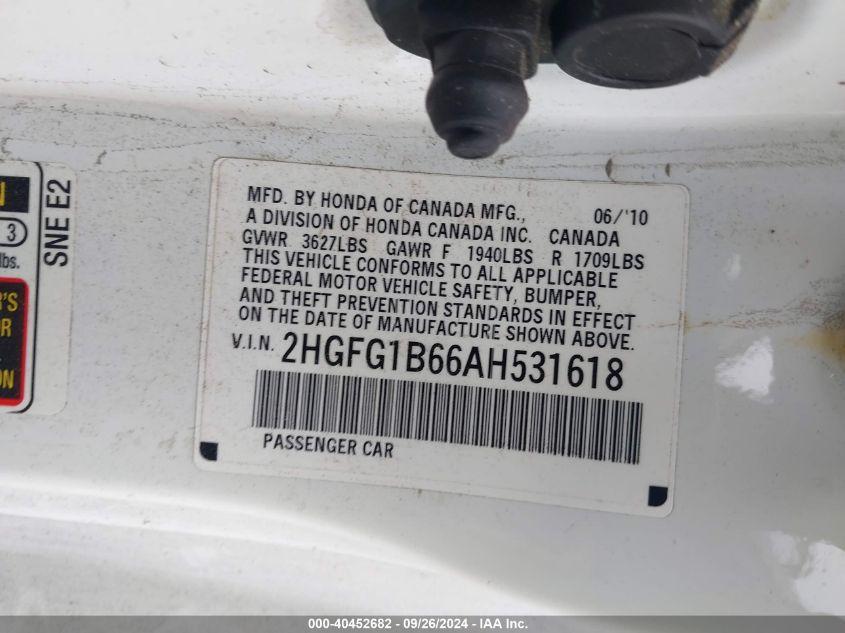 2HGFG1B66AH531618 2010 Honda Civic Lx