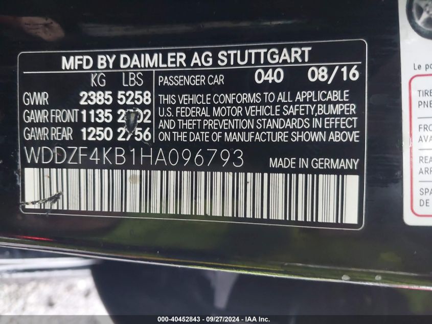 2017 Mercedes-Benz E 300 4Matic VIN: WDDZF4KB1HA096793 Lot: 40452843