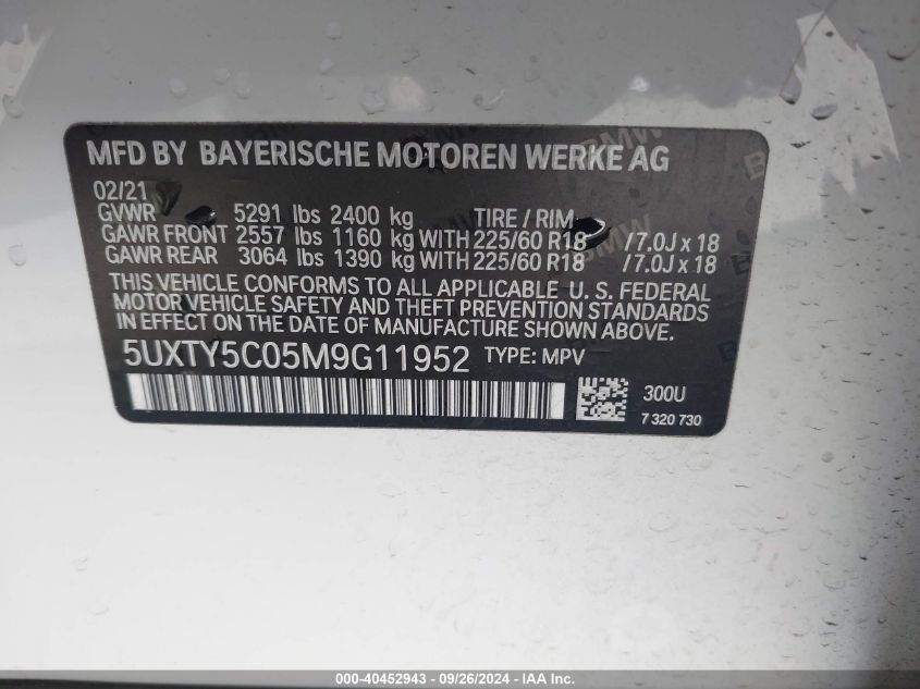 5UXTY5C05M9G11952 2021 BMW X3 xDrive30I