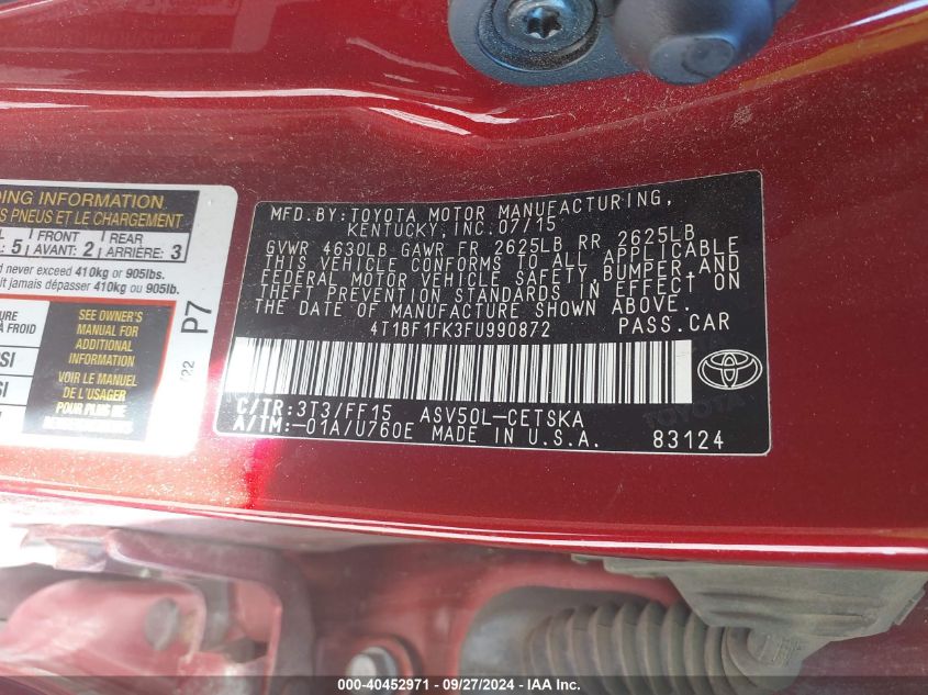 4T1BF1FK3FU990872 2015 Toyota Camry Se