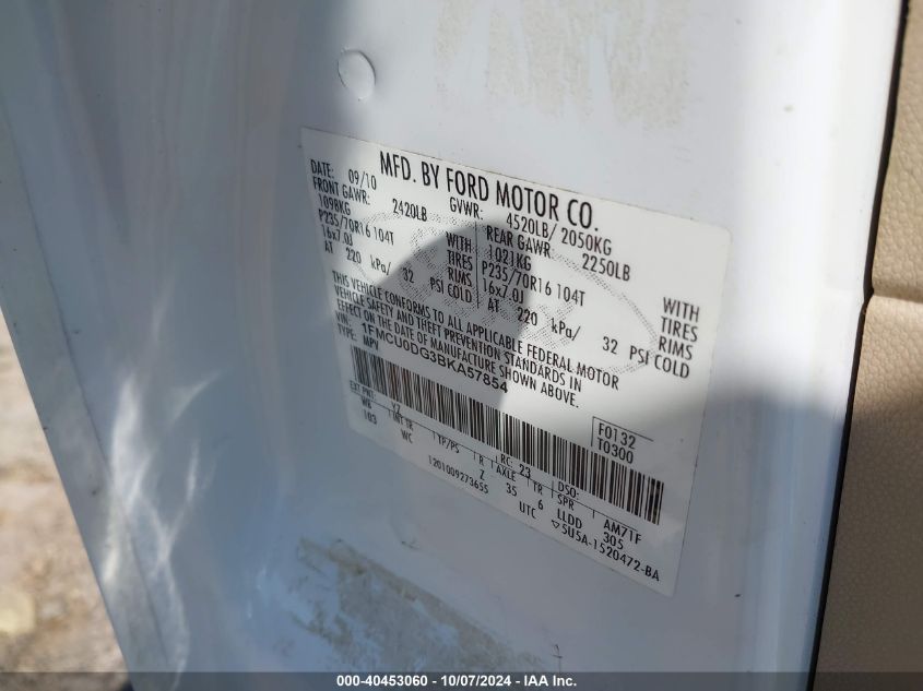 2011 Ford Escape Xlt VIN: 1FMCU9DG0BKA45150 Lot: 40453060