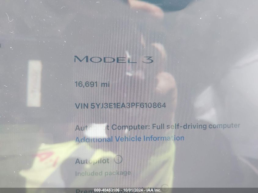 5YJ3E1EA3PF610864 2023 Tesla Model 3