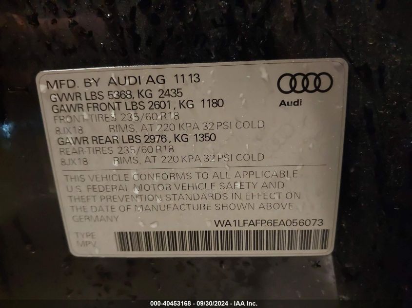 WA1LFAFP6EA056073 2014 Audi Q5 2.0T Premium