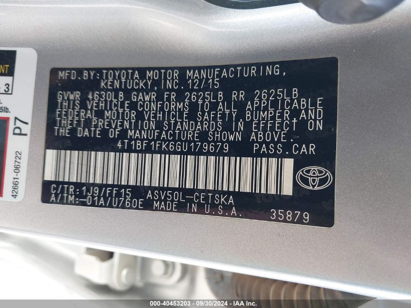 4T1BF1FK6GU179679 2016 Toyota Camry Le/Xle/Se/Xse