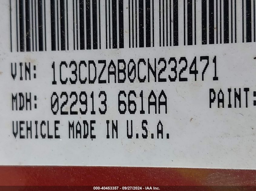 1C3CDZAB0CN232471 2012 Dodge Avenger Se