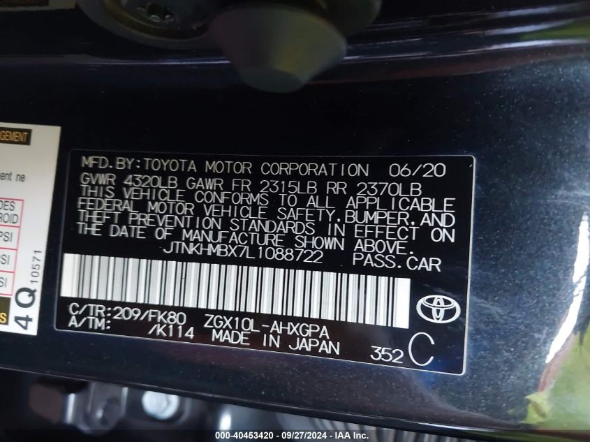 JTNKHMBX7L1088722 2020 Toyota C-Hr Xle