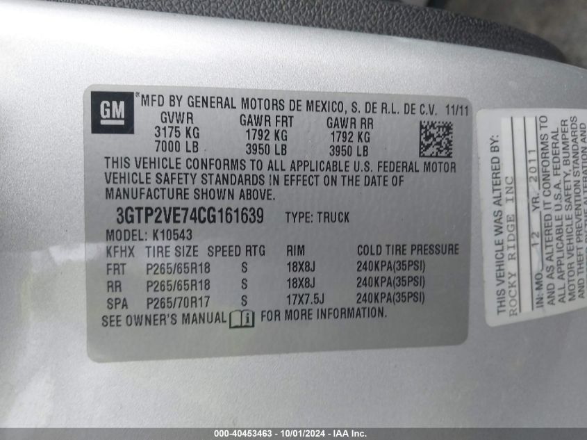 3GTP2VE74CG161639 2012 GMC Sierra K1500 Sle